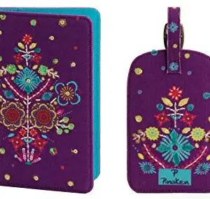 Pinaken Women and Girls Passport Holder RFID Cover Case Wallet with Luggage Tag (Funky Town)