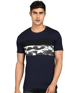 Urbano Fashion Men's Navy Blue Military Camouflage Printed Slim Fit Half Sleeve Cotton T-Shirt (cbcamo-63-navbla-l)
