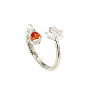 Rajasthan Gems Adjustable Ring 925 Sterling Silver Heart Love Orange Cubic Zirconia CZ Zircon Stone Women Handmade Gift j664