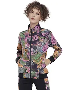 CHKOKKO Polyester Women Winter Sports Zipper Printed Standard Length Jacket Pink M