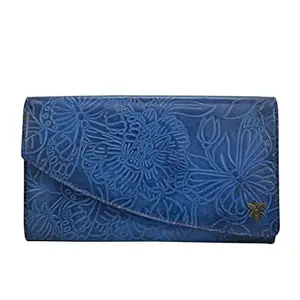 Anuschka Women's Hand-Painted Genuine Vegetable Tanned Leather Accordian Flap Wallet - Tooled Butterfly Ocean