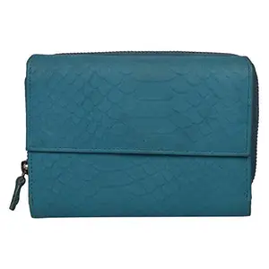 Leatherman Fashion LMN Genuine Leather Blue Ladies Wallet(16 Card Slots)