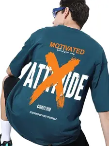 Scott FINCHER Mens Oversized Teal Blue Attitude Cotton Graphic Printed Half Sleeve t Shirt (XXL)