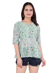 VD Mart | Womens Georgette Casual Top Women's Floral Print 3/4th Sleeve V Neck | Office Wear | Collage Wear (Small)