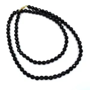 Thread Necklace with Black Crystal Beads – Handcrafted Single Line Mala with Golden Clasp – Traditional Ethnic Jewelry for Women – Pack of 1