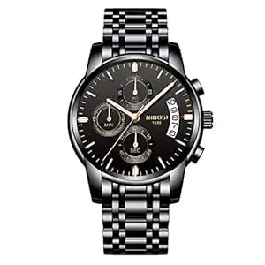 NIBOSI Stainless Steel Chronograph Men Watch (Blue Dial, Silver Colored Strap), Silver Band