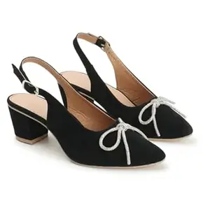 AUSTINE Women Stylish High Heels Sandals | Comfortable Block Heel Slip-On | Fashion Footwear for Women & Girls Black