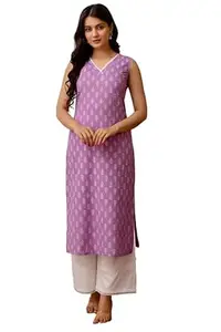 Ethnic Lady Viscose Rayon Purple Long Kurti for Women | A-Line Kurta | V Neck Tunic for Women | 3/4 Sleeve Straight Kurta