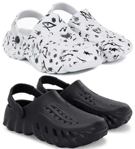 Pampy Angel Combo Pack of 2 Slipper/Flip Flops/Slides/Clogs/Sandals with Adjustable Back Strap for Men,(Cl-N11-White,Cl-200-Black),7 (UK/India)