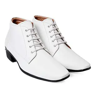 YUVRATO BAXI Men's 2 Inch Heel Height Increasing White Casual Formal Lace-Up Derby Boot.- 8 UK