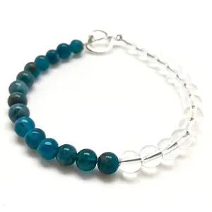 RRJEWELZ Crystal Quartz & Blue Apatite bracelet for men & women - 8mm Round Smooth beads - 7 Inch with Silver plated clasp – Healing, Fashion, Gift, Spiritual, Yoga|LCBR_RR_07424