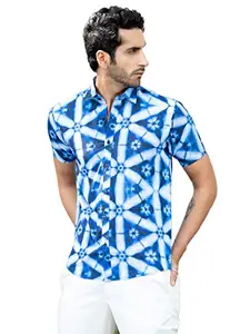 Tistabene Blue Designer Crepe Half Sleeves Shirt for Men/Boy