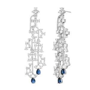 Voylla Sparkling Elegance Regal Blue Teardrop American Diamond Dangler Earrings|Dangler Earrings For Women|American Diamond Earrings For Women|Long Earrings For Women|Gift For Her|Gift For Sister|