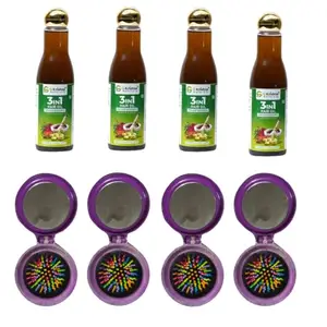 G Krishna Naturals Combo Pack of Compact mirror Brush & 3 in 1 Hair Oil for Women & Men | Durable Long Lasting Wood Kangi and Hair Oil for Natural Hair Growth (Pack of 4 Each)(GKNPC4-15)