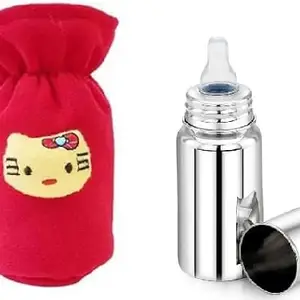 PRUEDDLE KIDS Stainless Steel Baby Feeding Bottle with Cover - (Red Cover)