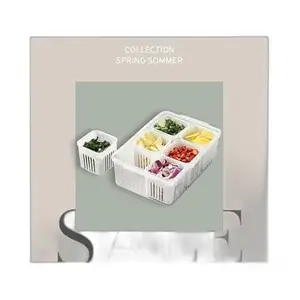 Fridge Storage Organizer Box Set for Vegetable | Drain Cup 6 in 1 grid Removable Fridge Storage Boxes for Chopped Vegetables |design - 529 Food Savers