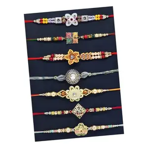 Natali Traders Rakhi Set of 7 for Brothers | Handmade Rakhi Combo for Raksha Bandhan | Designer Rakhis with Roli Chawal Tilak Set