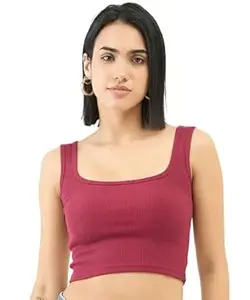 GLOWBERRY Womens & Girls Solid Ribbed V-Neck Collarless Sleeveless Slim Fit Stylish Tank Top 70% Cotton 20% Elestane 10% Polyester