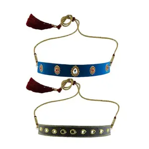 MAYA FASHION Multi Colour Kundun Stud Velvet Kanthi Rajasthani Kanthi Necklace for Girls & Women | Handmade Rajputi Jewelry | Brass Finish | Handcrafted Kanthi (Sku-nec5995)