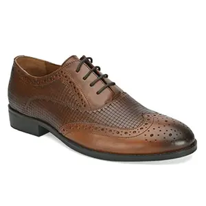 San Frissco Mens Formal Shoes Textured Lace Up Brogues/Soft Cushioned Footbed with TPR Sole/Comfortable, Modern Trendy, Stylish, Party, Outdoor Shoes for Office & College - 10 (Tan)