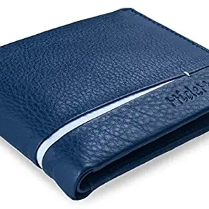HIDE HORN Bifold Dark Blue Leather Waller for Men - RFID Protected Cash Card Designer Wallet