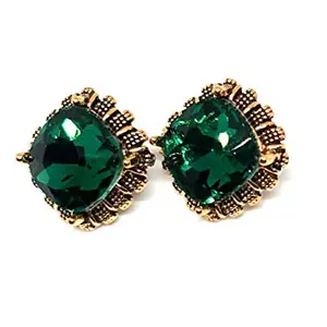 The Ethnicity stylish trendy big stone stud earrings for women and girls (Green)