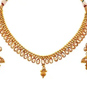 JFL - Jewellery for Less JFL - Traditional & Ethnic One Gram Gold Plated Polki Cz Stone Designer Necklace Set with Earring for Girls and Women