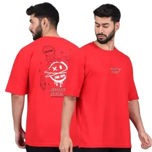 WILD ELEPHANT Oversize Tshirt for Men | Baggy Fit Tshirts | Polyester | Oversized Round Neck Tshirts | Drop Shoulder | Loose Fit Printed Tshirt Red