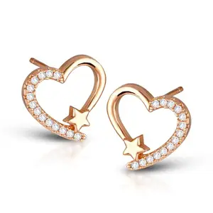 VFJ VIGHNAHARTA FASHION JEWELLERY Twinkling Elegant Heart CZ Gold Plated Stud Earring For women and Girls[VFJ2443ERG-Rose Gold]