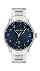 Calvin Klein Minimalistic Pilot Qtz Basic Calendar Blue Round Dial Men's Watch|Stainless Steel Material|Silver Color Band - 25200515