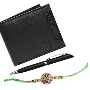 WildHorn Men's Leather Wallet Rakhi Gift Hamper (Black)