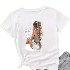 Women's Round Neck White Printed T-Shirt New_WPRNT#022-White_XL