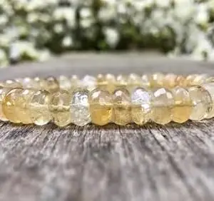 LKBEADS Natural Citrine 8mm Rondelle Shape Faceted Cut Beads 7.5 inch Stretchable Bracelet for Men & Women.|STBR_RR_02785_7.5
