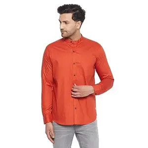 Men's Mandarin Collar Casual Shirt (44) Rust