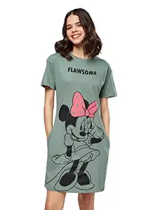The Souled Store The Souled Store Men Official Disney: Minnie Mouse Flawsome Grey Printed Drop Shoulder Pocket Dresses
