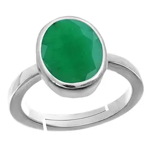 APSSTONE Natural Panna Stone Silver Plated Emerald Adjustable Panna Ring Certified Loose Gemstone (Green, 8.25 Carat) For Men's/Women's
