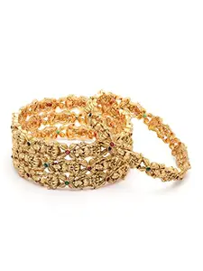 Karatcart Set of 4 Antique Gold Plated Mata Laxmi Rajwadi Temple Bangle Set for Women