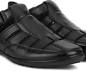 Bata Men's 851-6023-44 Black Leather Hook & Loop Shoe Style Sandals (10 UK)