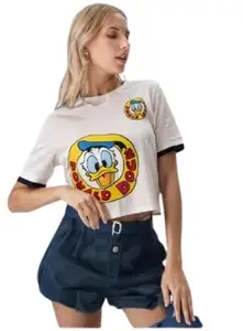 Women Crop T Shirt Stylish (in, Alpha, L, Regular, White)