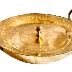 K.N Creation Brass Kadhai 3 Litre with Lid Teflon Free Naturally Non Stick Brass Kadai for Cooking with Tin Coating Handcrafted Peetal Brass Utensils for Kitchen (12x12x04 inches)