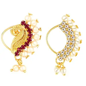 VIVASTRI FASHION JEWELLERY Vivastri Premium Gold Plated White Pearl,Moti Beaded Alloy Nath,Nathiya,Nosepin,Nosering,Guttapusalu For Women & Girls -VIVA1007-1011NTH-Press