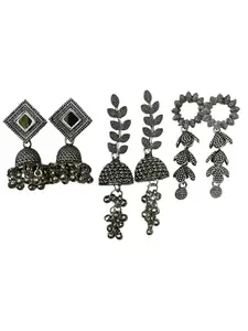 Set of 3 Oxidised Lightweight Earrings for Women & Girls – Traditional Jhumka, Drop & Dangle Combo