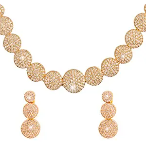 Shining Jewel - By Shivansh Shining Jewel Rose Gold Plated Western CZ, Crystals & AD Design Necklace Jewellery/Jewelry Set for Women (SJN_160)