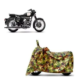 Aarav Moto Dust & Waterproof Bike Body Cover for bullat with Double Mirror Pocket jungal Green (4x4 Matty) (Royal Enfield Classic)