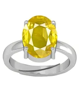 APSLOOSE 10.00 Carat A+ Quality Yellow Sapphire Pukhraj Gemstone Silver Plated Ring for Womens and Mens