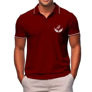 Rising Angel Men's Polo Neck Cotton T-Shirt (Medium, Maroon)