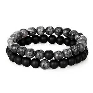 Marka Jewelry Black Labradorite Matte Agate Stone Beads Reiki Meditation Healing Couple Distance Combo 2-Pieces Bracelet for Women & Men