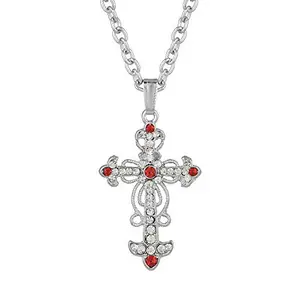 morir Silver Plated White & Red CZ Studded Cross Christ Crucifix Jesus Faith Neck Chain Pendant Locket Necklace Catholic Jewelry For Men Women