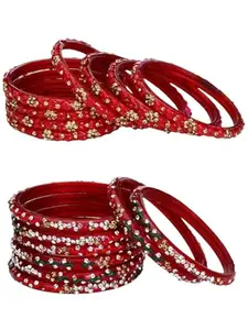 Somil Set of 2 Stylish Bangles/Kadas – Perfect for Celebrations, Festive Looks, and Daily Elegance, Red, Red, Green