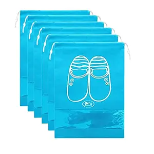 MoneySo Travel Shoe Bags, Portable Travel Shoe Tote Bags - Packing Organizers for Men and Women- Aqua Blue (6 Pcs) + Navy Blue (6 Pcs) - 12 Piece Pack